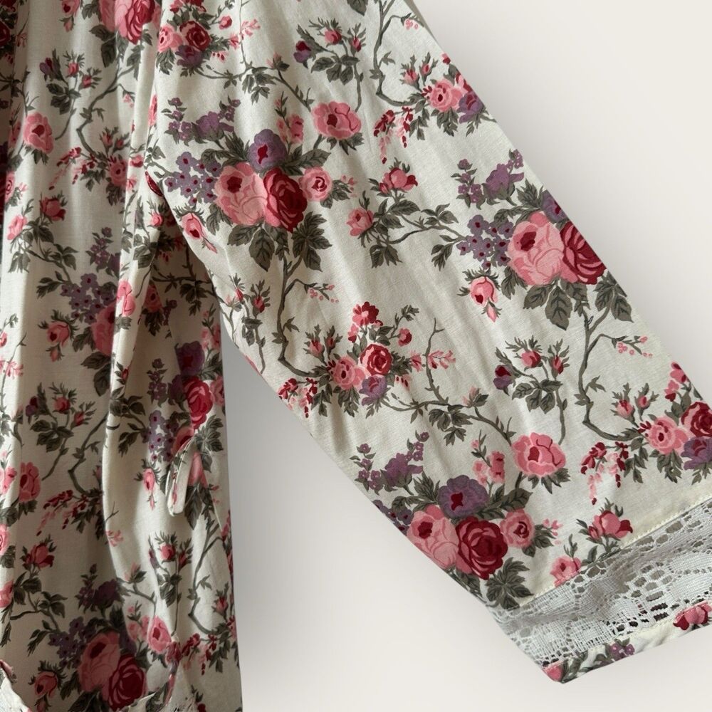 VTG Victorias Secret Size Medium/large gold label Robe Ivory floral pockets Belt - Picture 5 of 7
